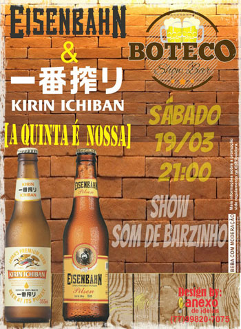 Neste sábado (19) tem no Boteco: Kirin Ichiban e Eisenbahn 'a quinta é por nossa conta'